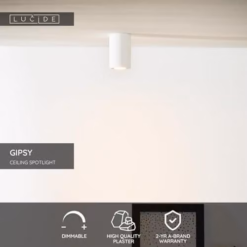 Lucide Gipsy Modern Surface Mounted Plaster Ceiling Spotlight, White, Ø 7 cm, GU10 – 2