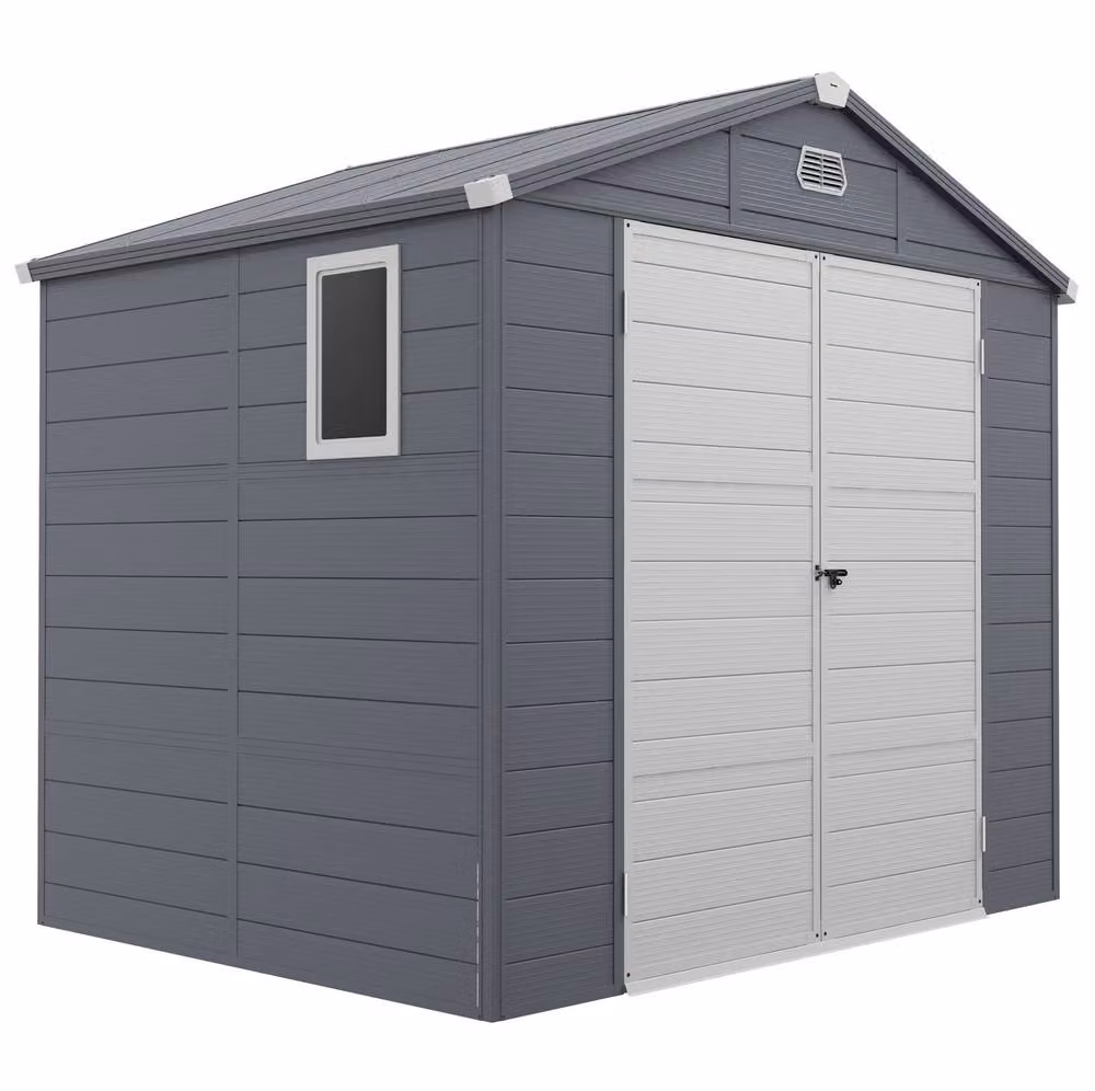 STILVORA Modern Metal Garden Storage Shed in Grey with Foundation Kit – 4