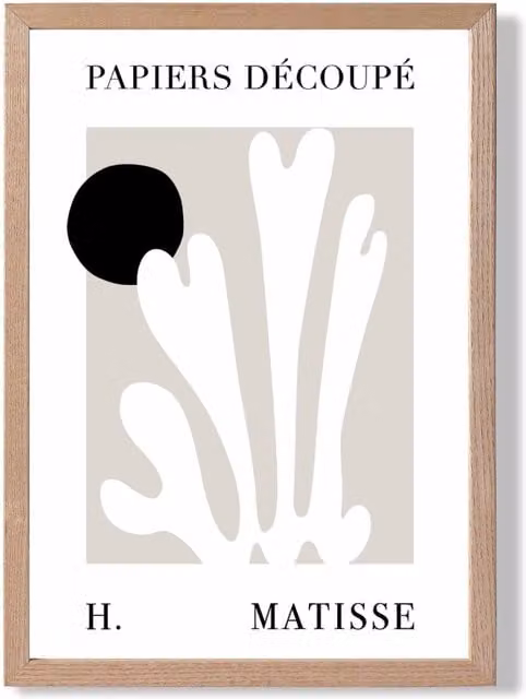 ARTZE Matisse Floral Cutout Beige and Black Framed Botanical Illustration with Oak Frame, A4