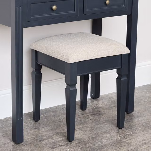 Melody Maison Daventry Navy Black Cushioned Dressing Table Stool with Wood Frame