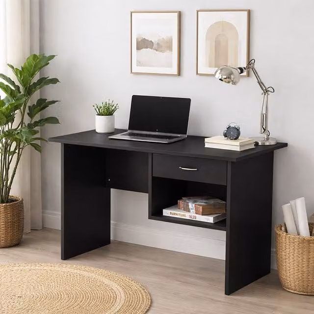 RayGar Wexford Modern Writing Desk with Drawer and Open Storage Space in Black, W/D/H: 90 x 50 x 74 cm – 1