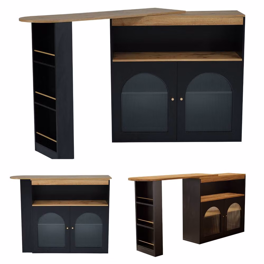 ModernLuxe Rotating Bar Cabinet in Black with LED Lighting and 2 Doors – 6