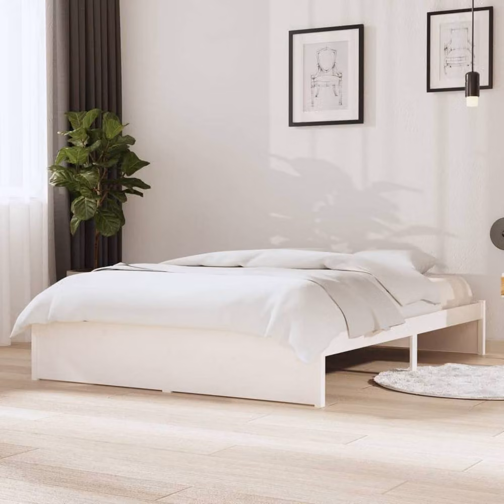 Berkfield Home Beautiful Solid Wood Pine Bed Frame in White, W/D/H: 140 x 200 x 31 cm – 2