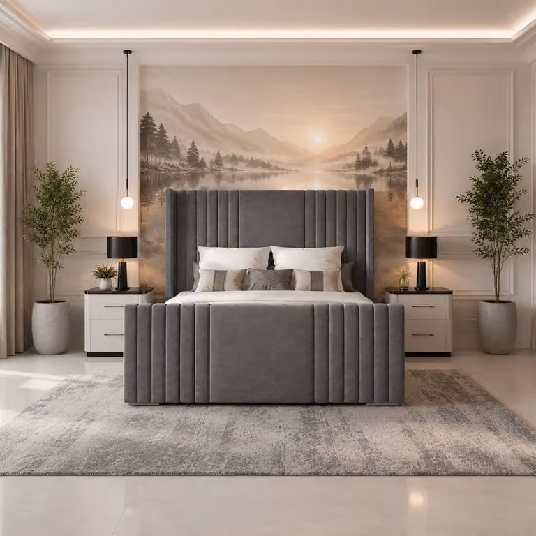 Soft Snooze Beds Luxury Velvet Upholstered Divan Bed Set with Mattress and Headboard in Beige or Grey, W/D/H: 180 x 200 cm