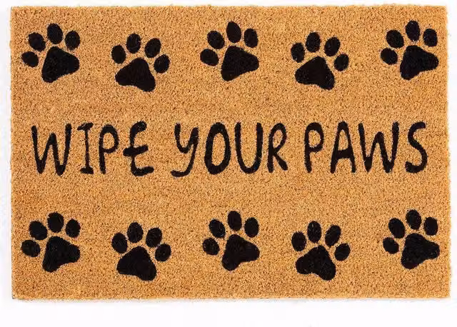 Arthouse Astley Wipe Your Paws Printed Coir Doormat, Black and Natural, W: 40 cm, D: 60 cm