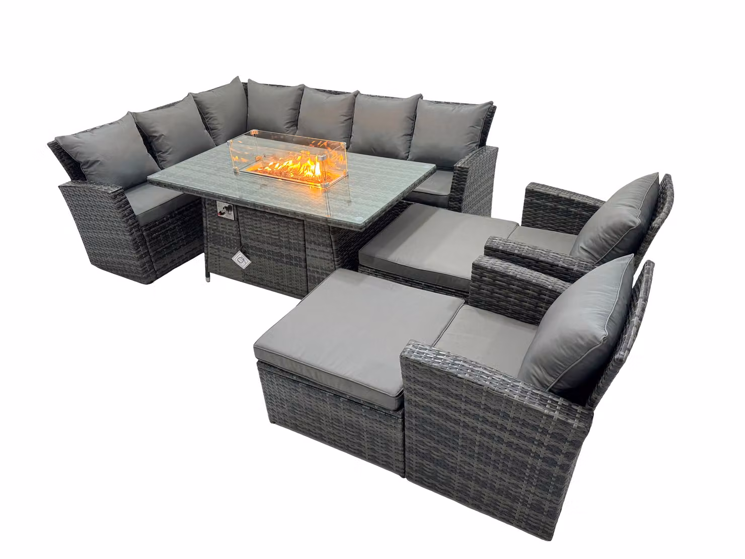 Fimous Dark Grey Rattan Outdoor Gas Firepit Table Sofa Set with 2 Stools and 2 Chairs – 2