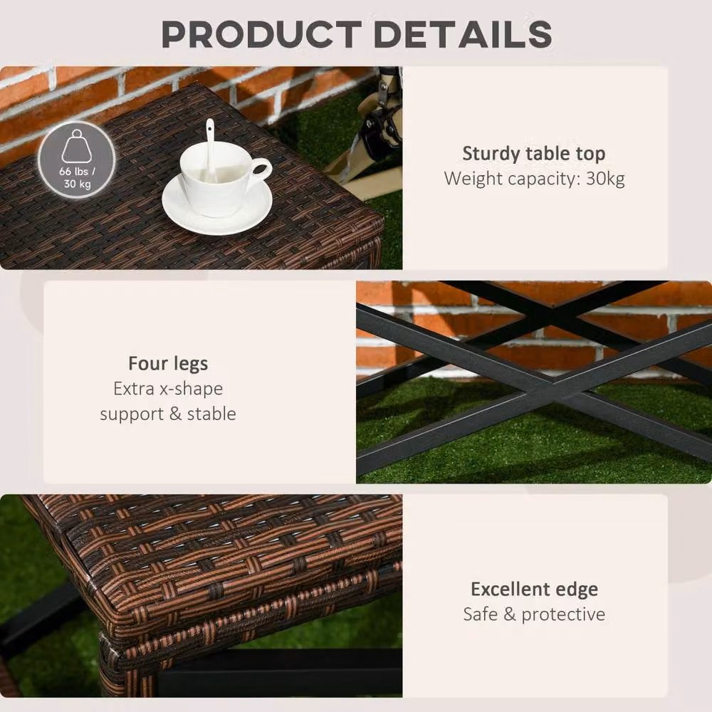 Wyld Haus Donori Outdoor Coffee Table with Mixed Brown Woven Rattan Top and Black X Frame, W/D/H: 43.0 x 40.0 x 40.0 cm – 5