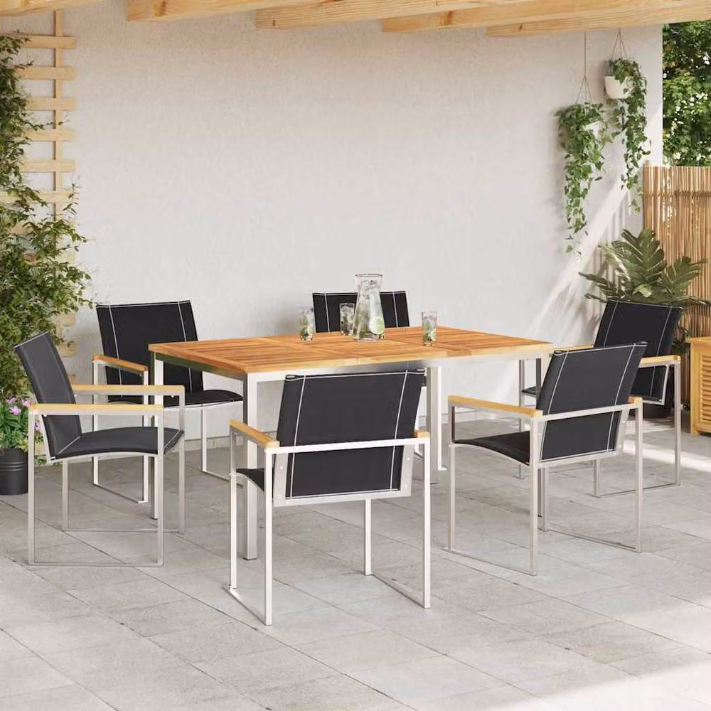Berkfield Home 7 Piece Acacia Wood Garden Dining Set in Brown – 3