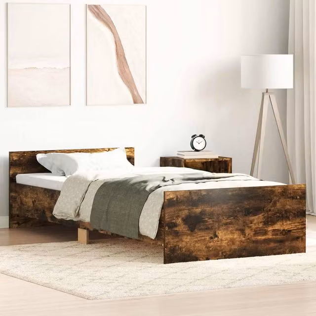 Berkfield Home Bed Frame with Headboard in Smoked Oak Brown, W: 80 cm, L: 200 cm – 1
