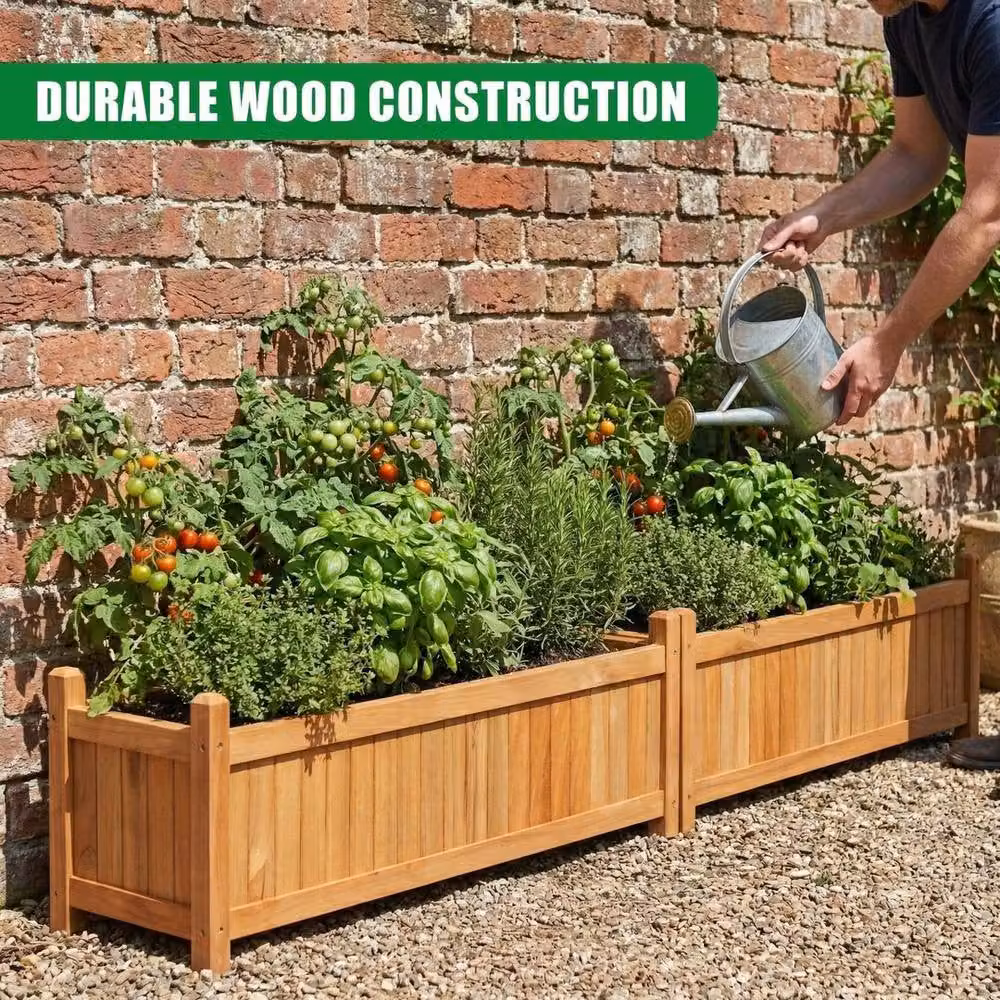 SPETLEK Set of 2 Large Rectangular Wooden Garden Planters in Brown – 3