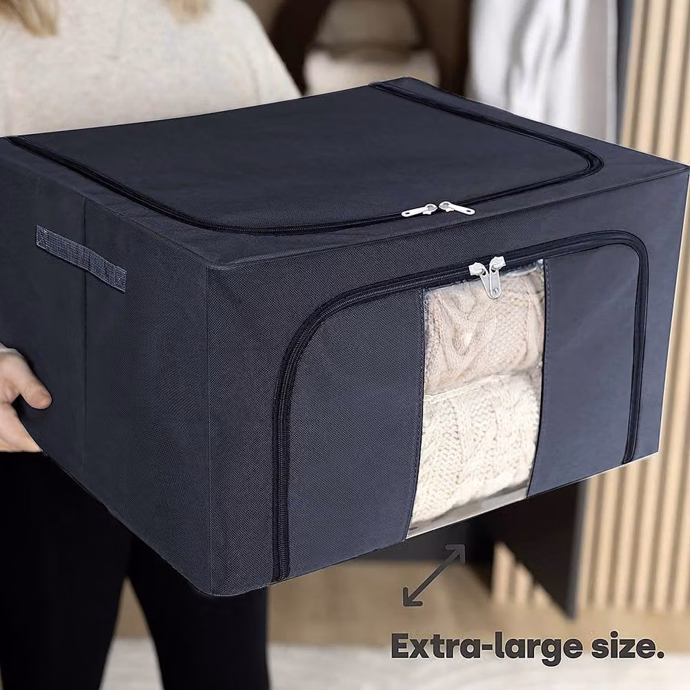 YnysTec 3-Piece Zipped Clothes Storage Bags in Dark Blue, Large Wardrobe Closet Organiser Boxes with Lids – 5