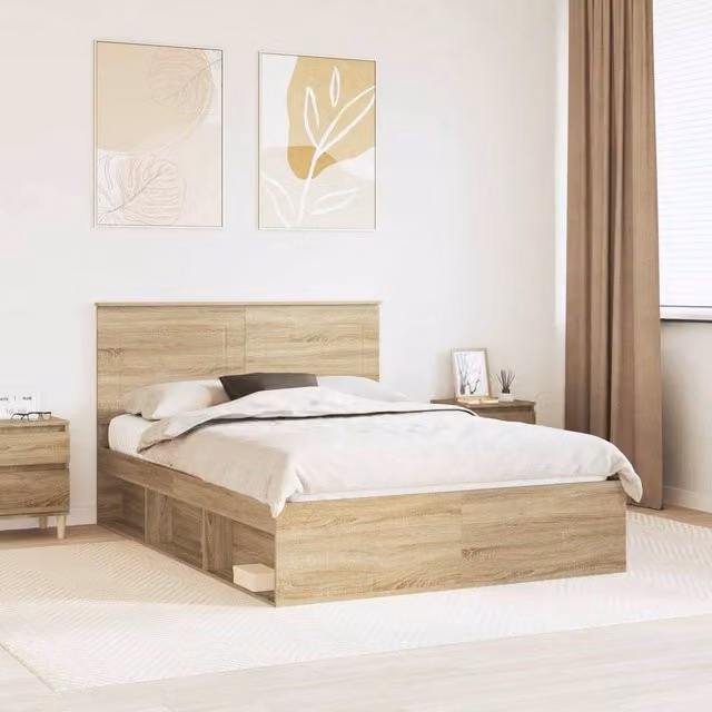 Berkfield Home Sonoma Oak Bed Frame with Drawer in Beige, Solid Pine Wood and MDF, 150 x 200 cm