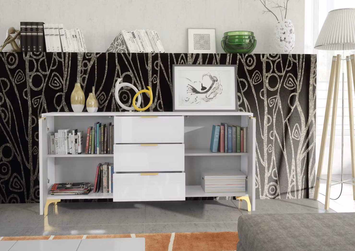 Mex Furniture LTD Lux High Gloss Sideboard in White, W: 140 cm, H: 80 cm, D: 35 cm – 4