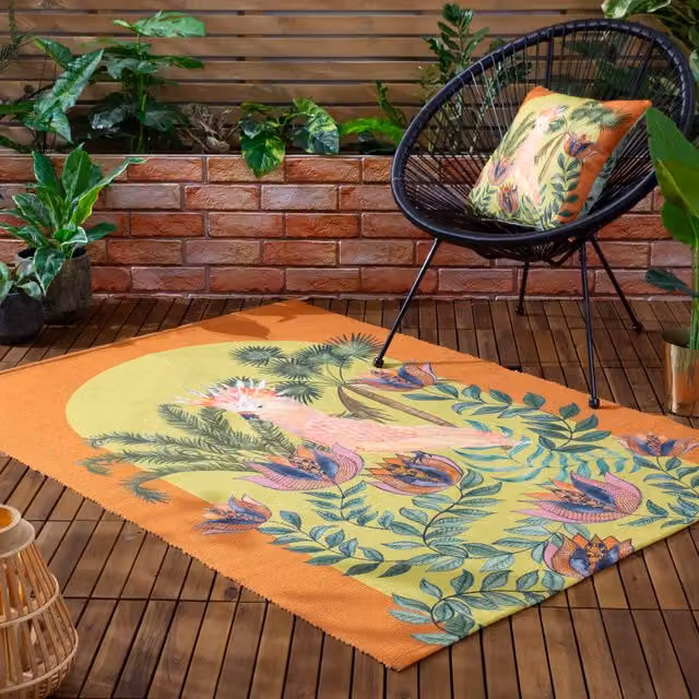 Wylder Tropics Cockatoo Washable Indoor/Outdoor Rug in Orange, W/D: 120 x 170 cm