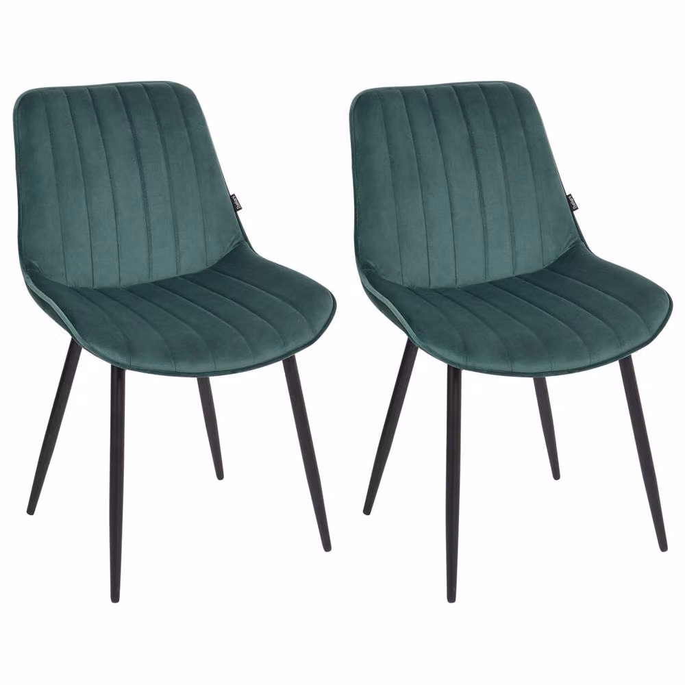 Wyld and Coco Set of 2 Emerald Green Velvet Armless Dining Chairs with Black Metal Legs – 2
