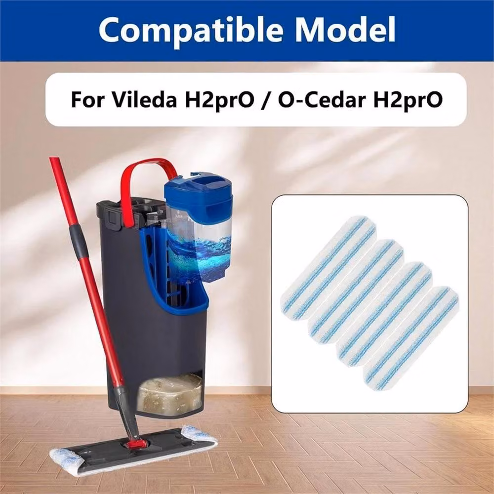 Nordara 4x Microfiber Mop Refill Pads for Vileda H2Pro Flat Mop, Multicolour and Blue – 4
