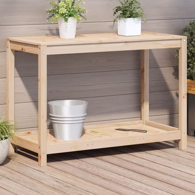 Berkfield Home Rustic Solid Pine Potting Table with Shelf in Brown, W/D/H: 108 x 50 x 75 cm – 1