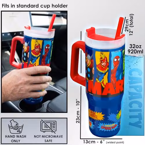 Get Trend Marvel Avengers Insulated Stainless Steel Tumbler with Straw and Handle, 920ml, Multicolour – 5
