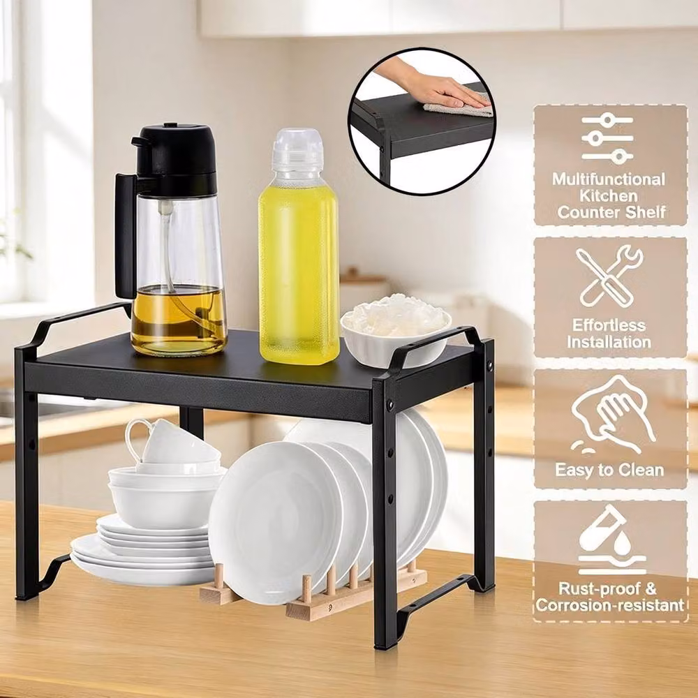 VOGREX Expandable Black Metal Kitchen Counter and Cupboard Shelf Insert – 2