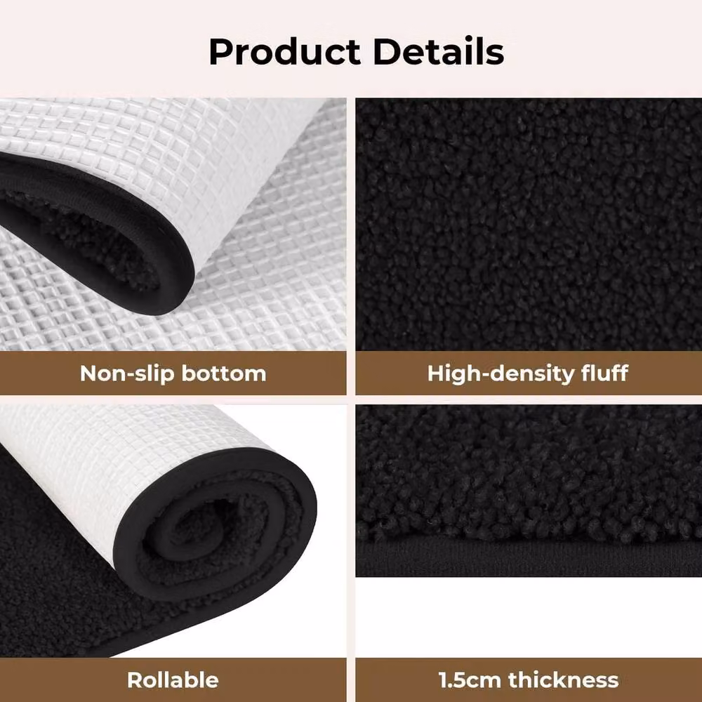 VOGREX Non-Slip Washable Entrance Door Mat in Black, W/D: 80 x 50 cm – 4