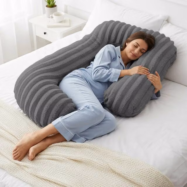 Velosso Jumbo Cord Faux Fur Body Pillow and Lumbar Bolster in Charcoal Grey