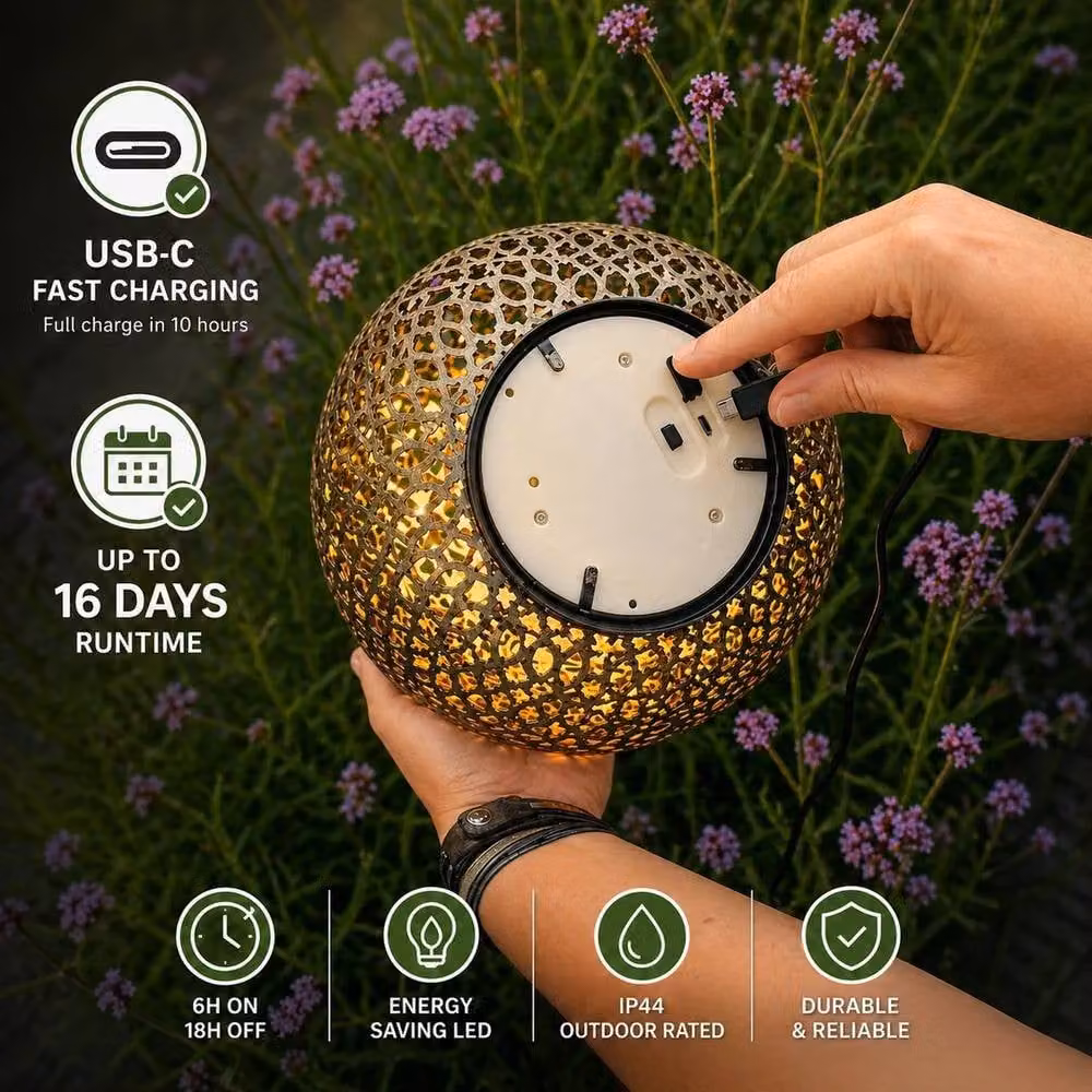 NESTLUNE Lighting Bronze USB Rechargeable LED Hanging Light with IP44 Rating for Garden Use – 4