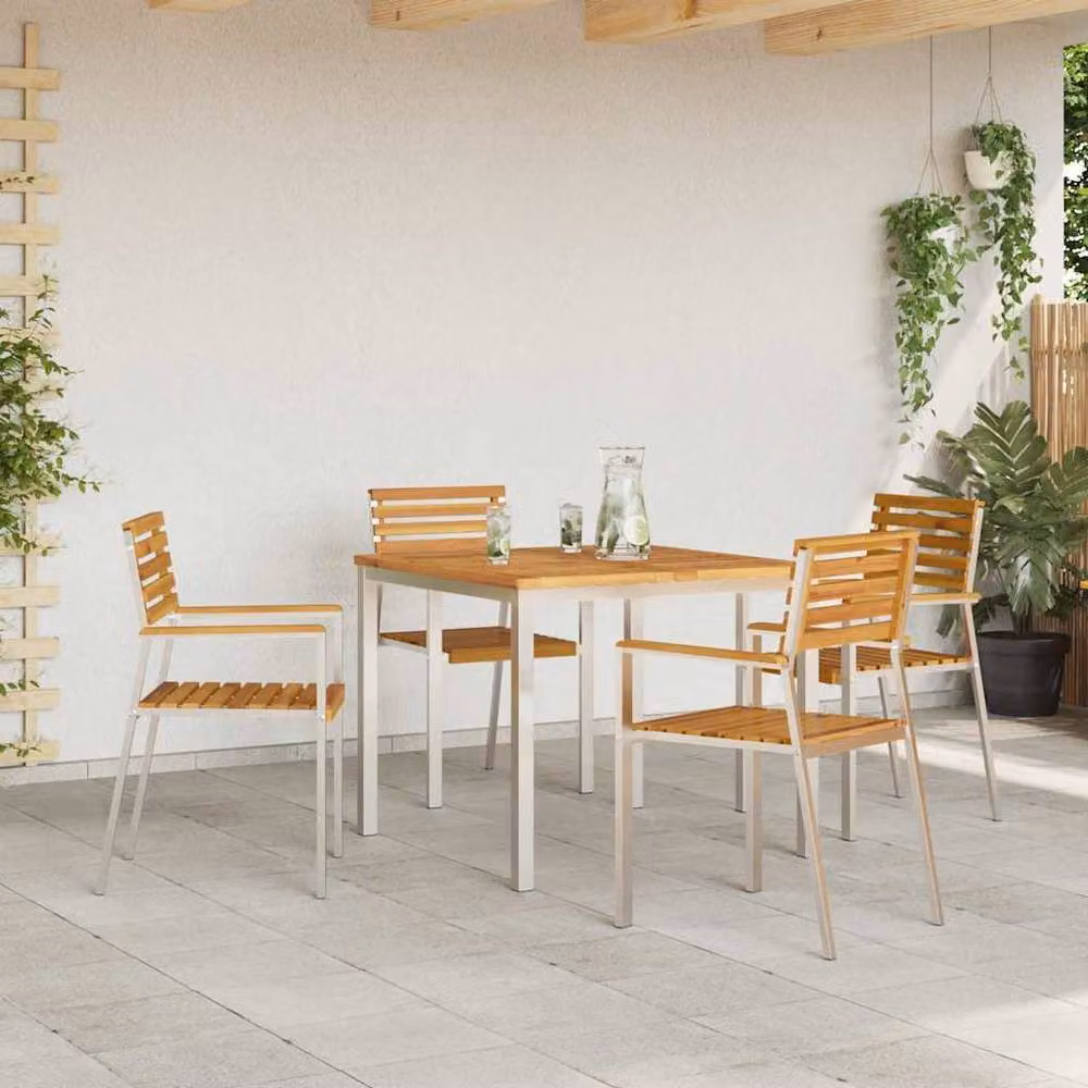 Berkfield Home Square Outdoor Dining Table in Brown Acacia Wood and Stainless Steel, W/D/H: 90 x 90 x 74.5 cm – 2