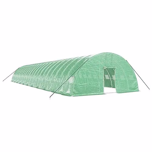 vidaXL Greenhouse with Green Steel Frame and Plastic Cover, W/D/H: 22 x 6 x 2.85 m