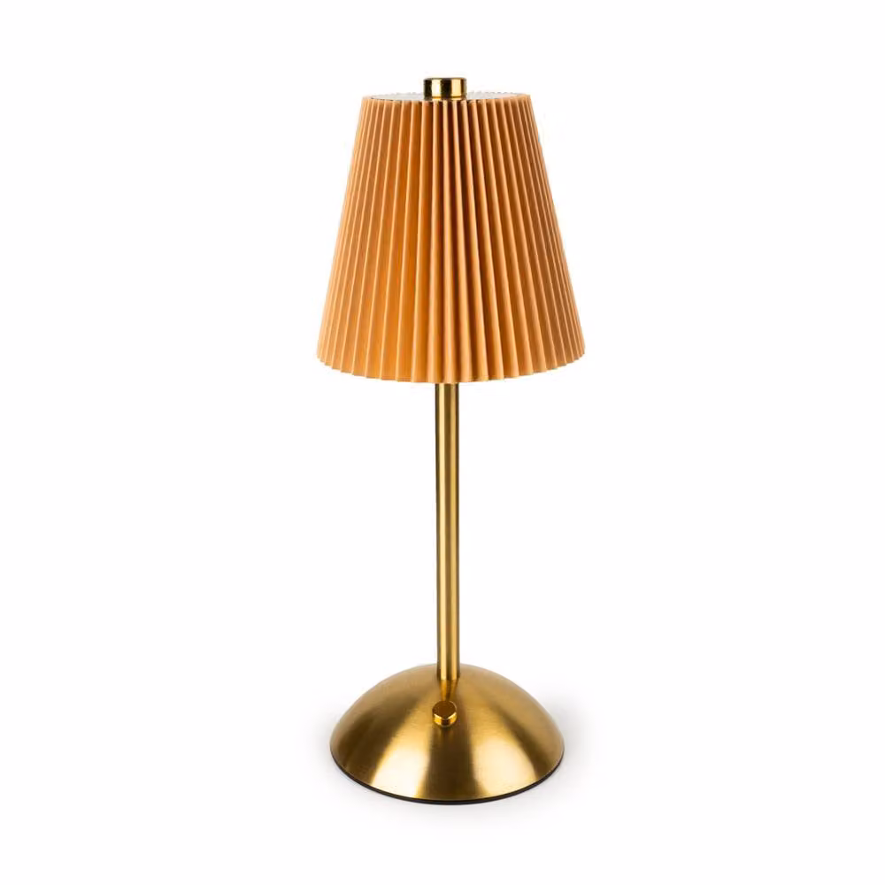Madison & Mayfair Metal Table Lamp with Pleated Shade in Orange and Gold/Brass – 2