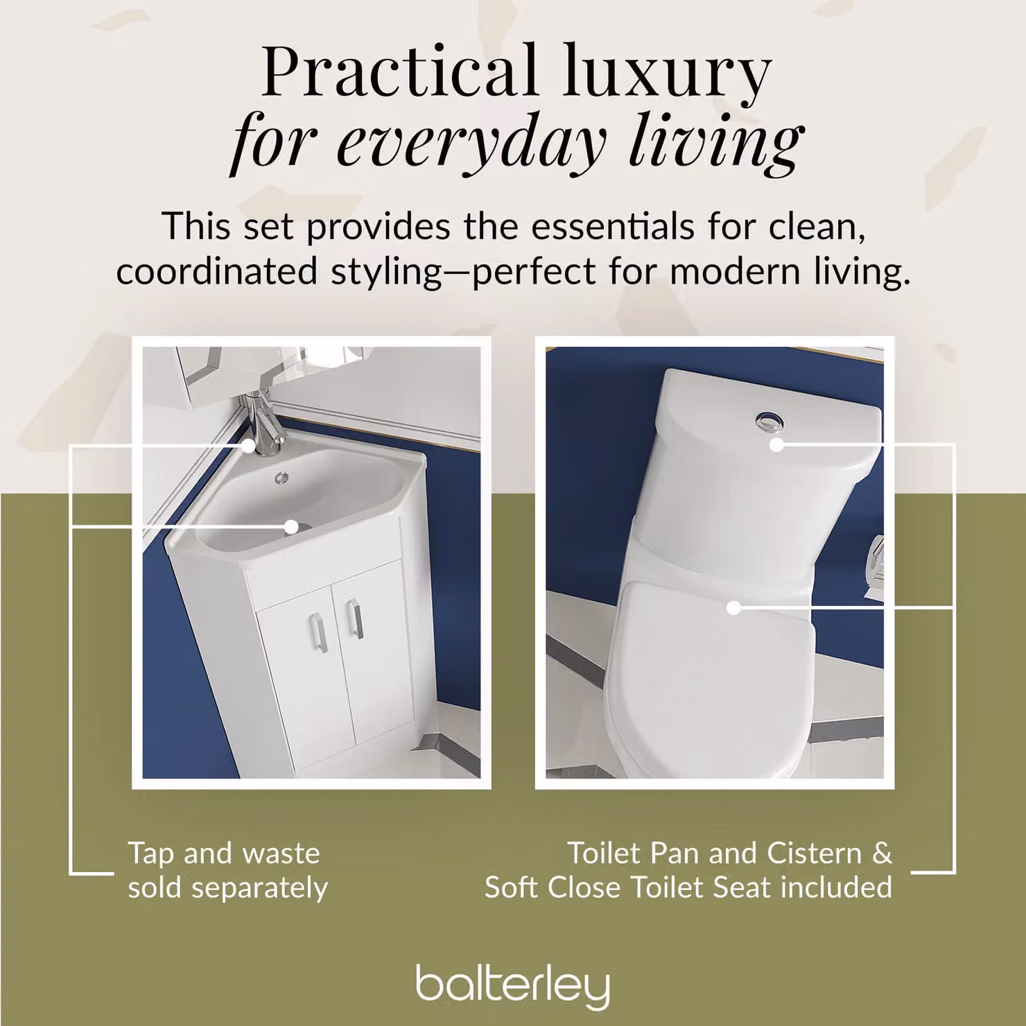 Balterley Modern Glossy White Floor Standing Corner Bathroom Vanity Unit and Toilet Set – 4
