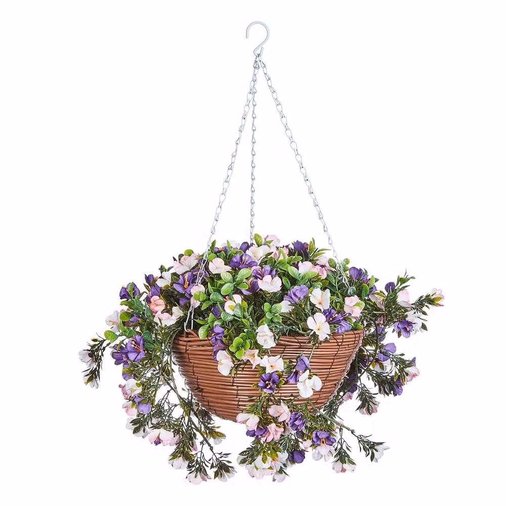 mysmartbuy Artificial Petunia Floral Hanging Basket with Metal Chain, Multicolour – 3