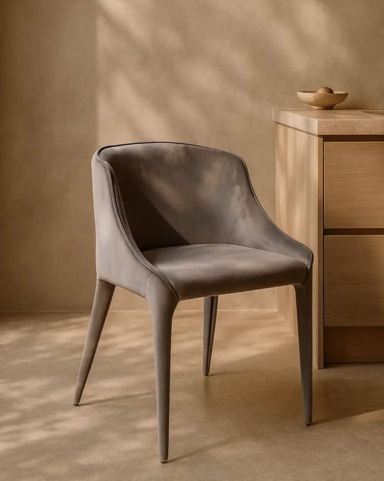 Tommy Franks Completo Grey Velvet Modern Dining Chair with Armrests