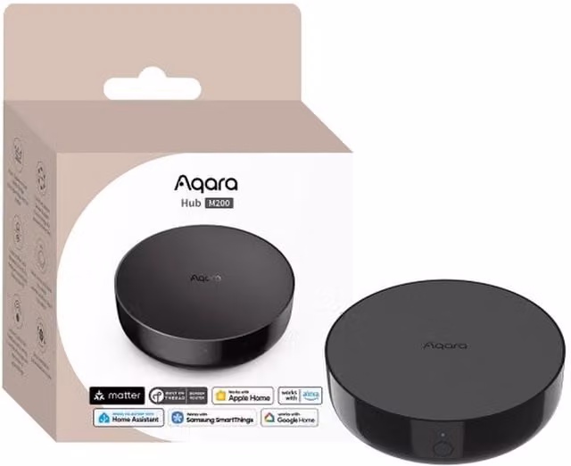 Aqara M200 Hub in Black with Wi-Fi 6 and Ethernet connectivity