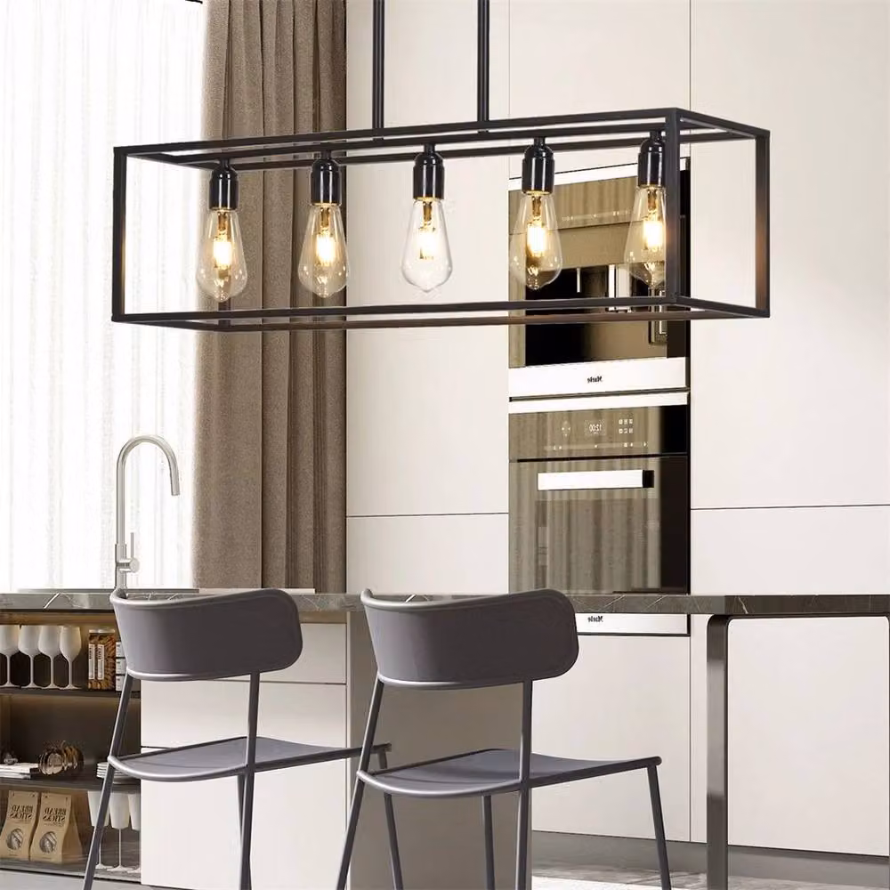 NESTLUNE Farmhouse Chandelier Matte Black Metal Industrial Hanging Lamp – 3