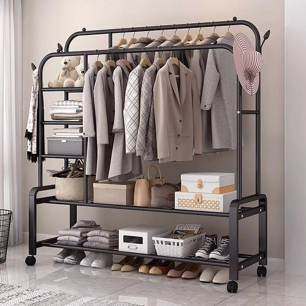 NESTLUNE Heavy Duty Double Rail Garment Rack in Black, W/D/H: 100 x 100 cm – 5