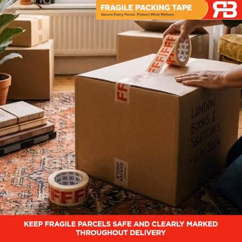 AQUARIUS Fragile Packing Tape, 12 Rolls, Red and Transparent, Width: 48 mm, Length: 66 m – 6