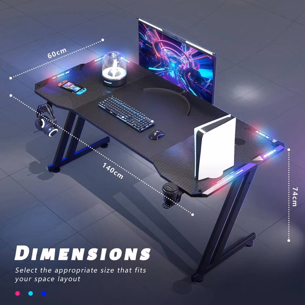 FLAVORA LED Gaming Desk in Black, W: 140 cm, D: 60 cm – 2