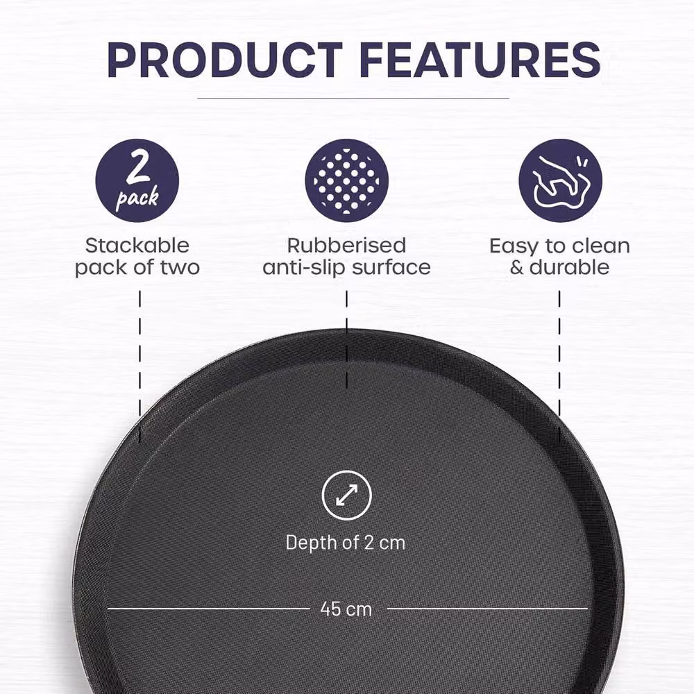 Volila Black Round Non-Slip Tray, 4 Pack, Diameter: 45 cm – 2