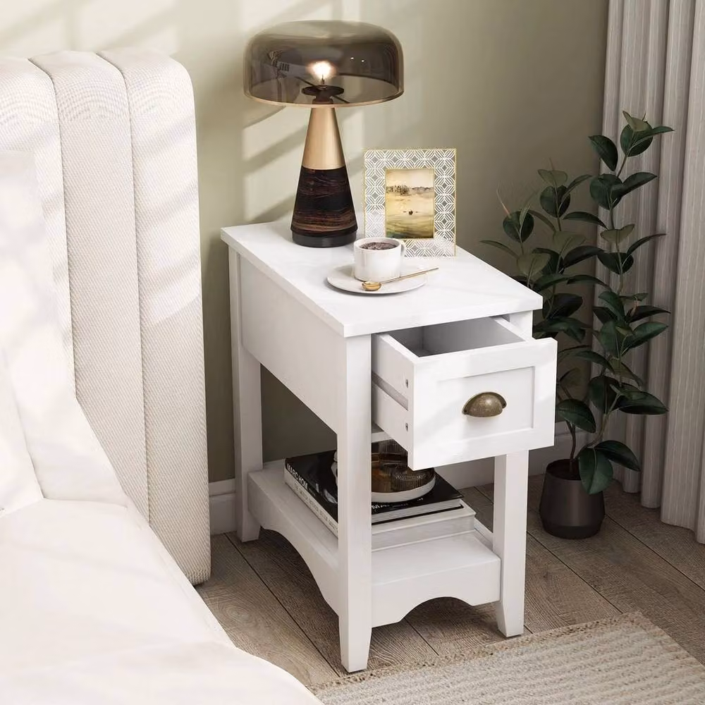 VOGREX Set of 2 White Retro Rectangular Nightstands and Side Tables – 3