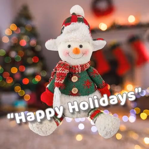 VFM e-Store Christmas Sitting Snowman Plush Decoration in White and Red, H 19 cm x W 22.5 cm – 3