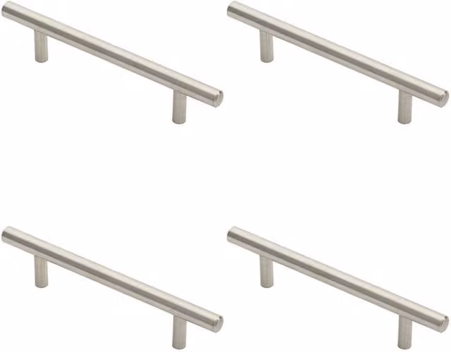 Loops 4-Pack Round T Bar Pull Handles in Brushed Stainless Steel, Silver, Fixing Centres: 96 mm, Size: 146 x 10 mm