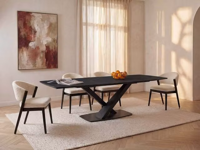 Vente-unique Extendable Rectangular Dining Table in Black Ceramic and Glass, 6-10 Seater, W/D/H: 100 x 90 x 76 cm