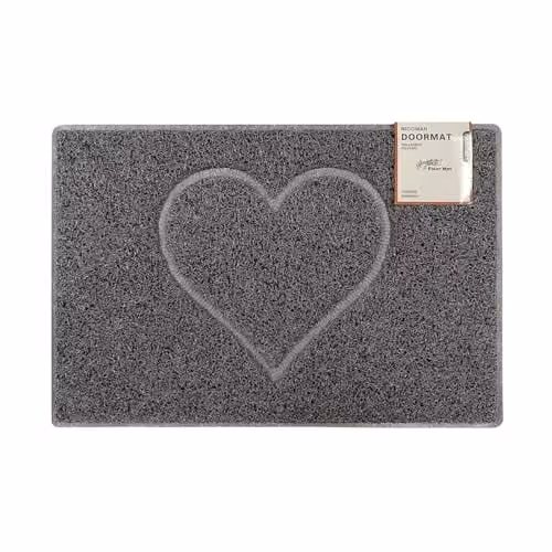 Oseasons Heart Large Embossed Grey Vinyl Doormat with Open Backing