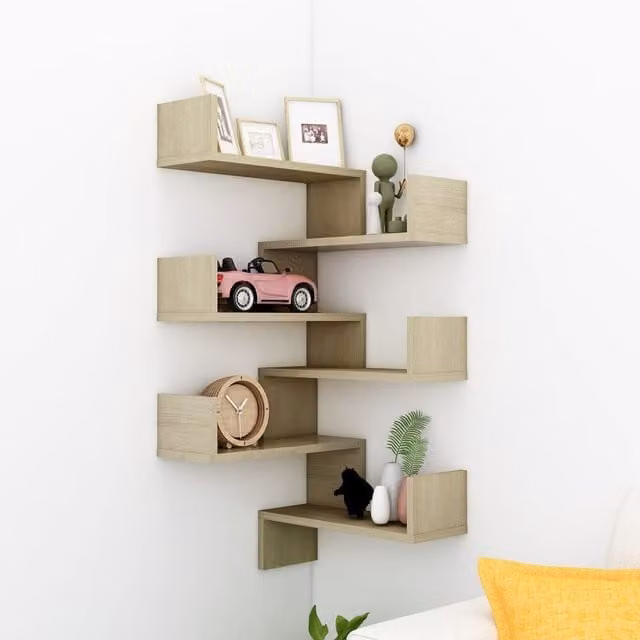 Berkfield Home Wall Mounted Corner Shelf Set of 2, Sonoma Oak Brown, W/D/H: 40 x 40 x 50 cm