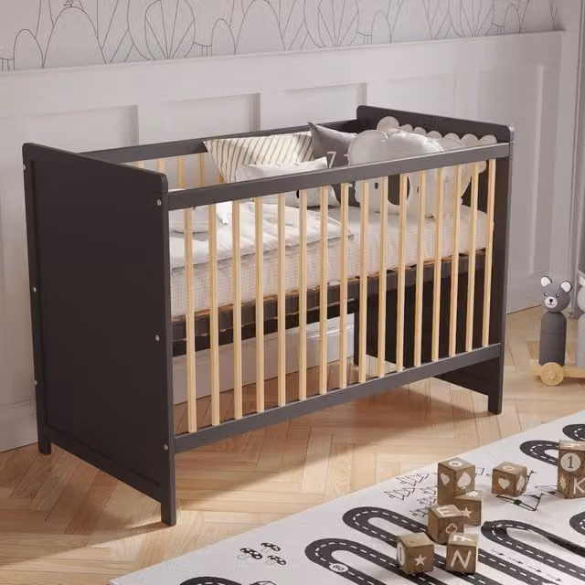 Love For Sleep Tokyo Scandinavian Cot Bed in Anthracite and Pine