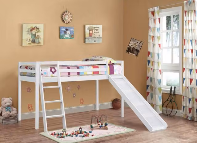 Comfy Living Ltd Single Wooden Mid Sleeper Bed with Slide in White, Grey or Beige, H: 197.5 cm x W: 90 cm x D: 110 cm – 1