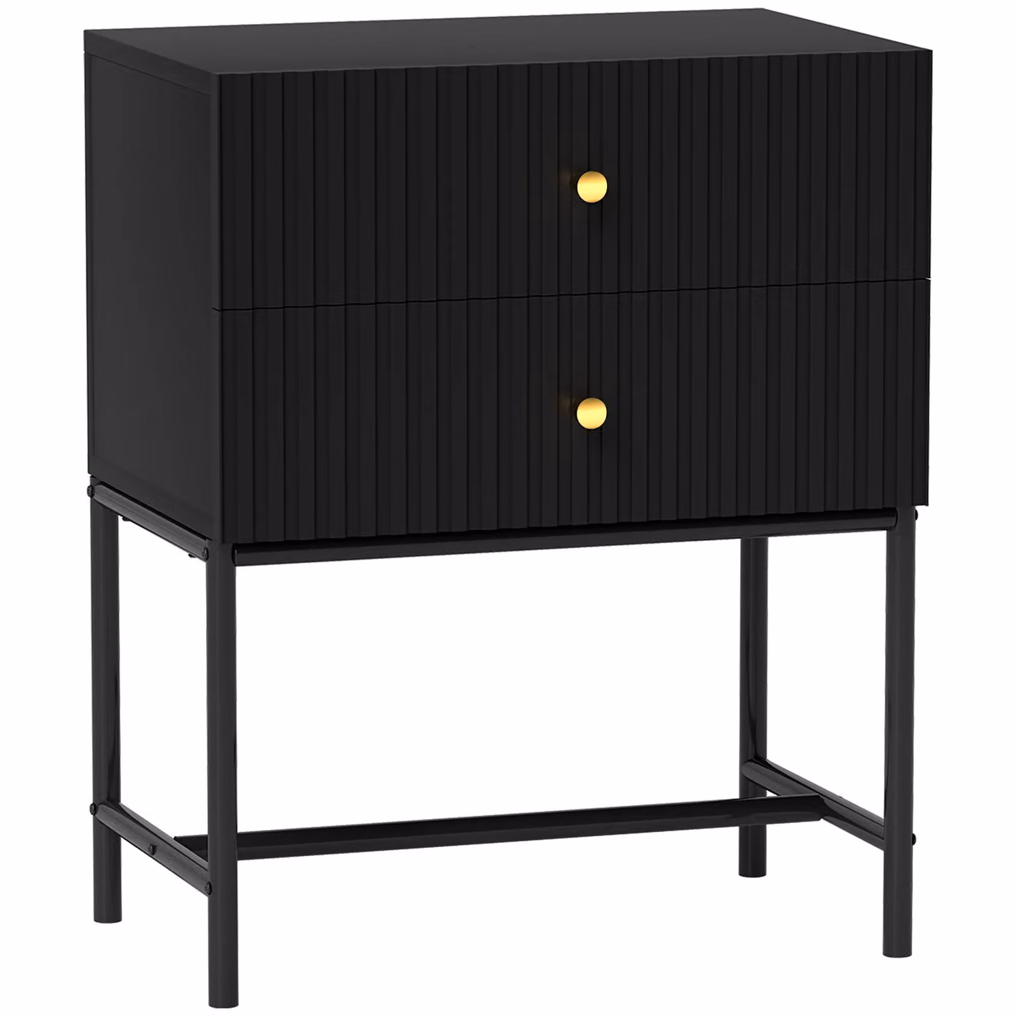 HOMCOM Modern Bedside Table with 2 Drawers in Black and Gold – 2