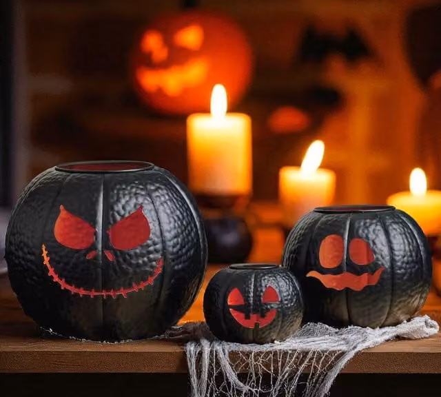 Garden Greatness Set of 3 Black Halloween Pumpkin Tabletop Lanterns – 1