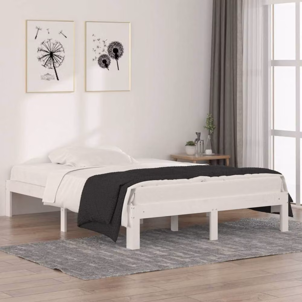 Berkfield Home Modern White Solid Pine Wood Bed Frame W: 135 cm, D: 190 cm – 2