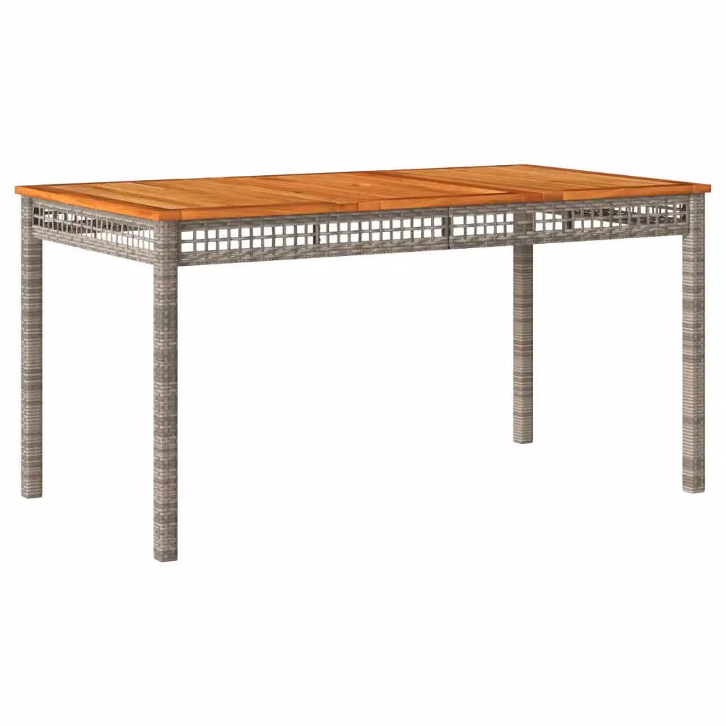 Berkfield Home Grey Poly Rattan Garden Table with Acacia Wood, W/D/H: 140 x 80 x 75 cm – 2